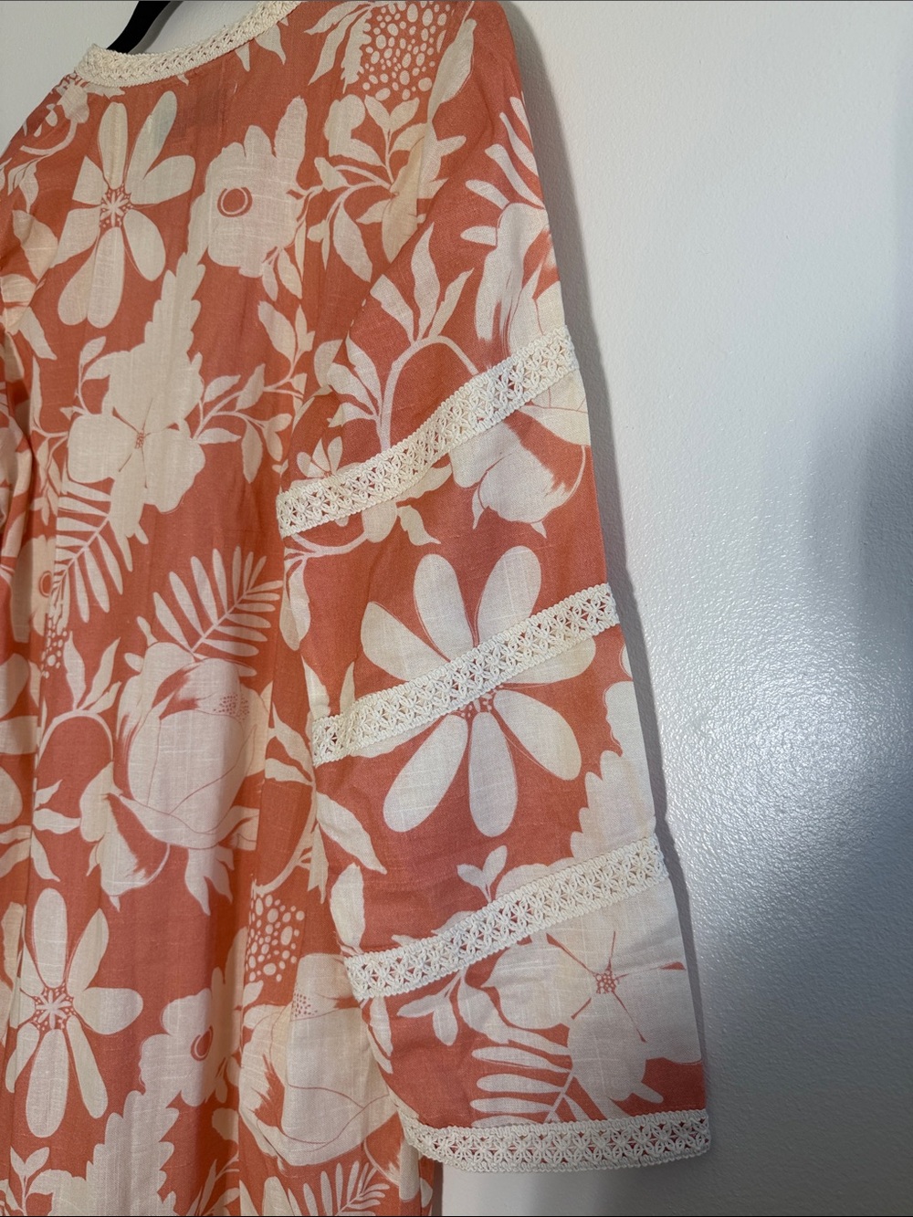 Kahora Palm Beach Bardot Dress – Joy Salmon Floral Cotton Maxi - Picture 6 of 8
